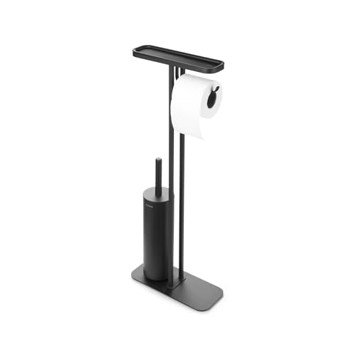 Brabantia - Mindset Toilet Butler - Bathroom Shelf, Toilet Roll Holder and Hygienic Toilet Brush - Corrosion Resistant Steel - Stable and Non-Slip Base - Infinite Grey - 75.5 x 12.5 x 29 cm