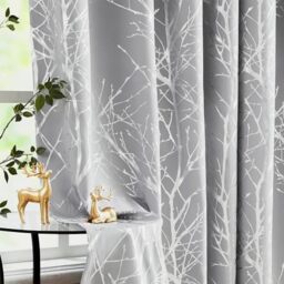 "Fmfunctex Silver Branch Blackout Curtains Grey for Bedroom Living Room 96"" Length Metallic Print Tree Curtain Panels for Men Guest Room Energy Saving Thermal Window Treatment Set 2 Pack"