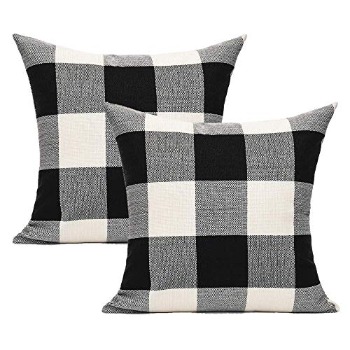 VAKADO 22x22 Set of 2 Black White Buffalo Plaids Decorative Throw Pillow Covers Outdoor Fall Farmhouse Retro Boho Square Cushion Cases Halloween Home Decor Classic Rustic Check for Porch Couch Patio
