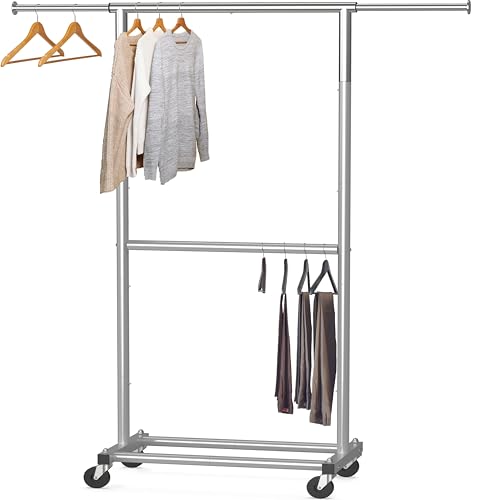 Simple Houseware Double Rod Garment Rack, Grey - Extendable Width from 30 to 48 Inches