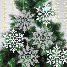 Kockuu 6pcs Large White Silver Snowflakes Ornaments, Giant Plastic Glitter Snowflake for Winter Indoor Outdoor Christmas Tree Window Room Decorations, 12/11.5 Inch