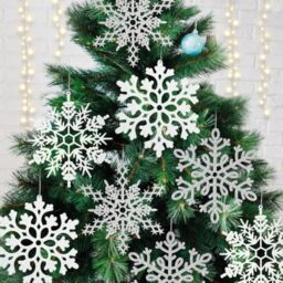 Kockuu 6pcs Large White Silver Snowflakes Ornaments, Giant Plastic Glitter Snowflake for Winter Indoor Outdoor Christmas Tree Window Room Decorations, 12/11.5 Inch