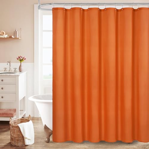 "MitoVilla Orange Fabric Shower Curtain Liner, Burnt Orange Simple Shower Curtain or Liner for Terracotta Bathroom Decor, Waterproof Cloth & Machine Washable, 12 Plastic Hooks, 72"" W x 72"" H"