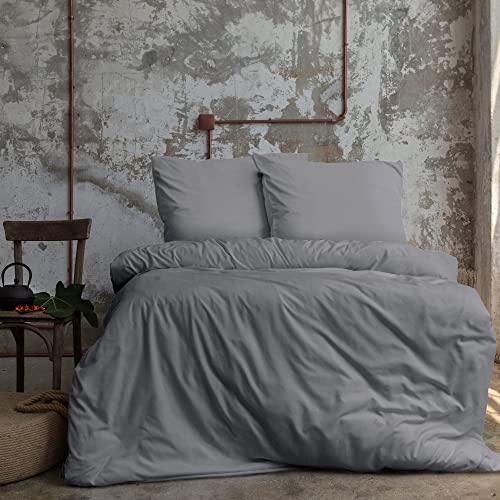 Komfortec Premium Bed Linen 200 x 220 cm Duvet Cover + 80 x 80 cm 2 Pillowcases Brushed 100% Polyester Microfibre 120 g/m², 3-Piece Super Soft Bedding Set, Grey