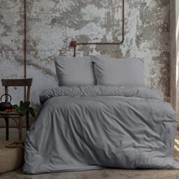 Komfortec Premium Bed Linen 200 x 220 cm Duvet Cover + 80 x 80 cm 2 Pillowcases Brushed 100% Polyester Microfibre 120 g/m², 3-Piece Super Soft Bedding Set, Grey