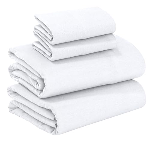 RUVANTI Flannel Sheets Queen Size - 100% Cotton Double Brushed Bed Sheets, Deep Pockets 16 Inches Queen Sheet Set, All Seasons Breathable & Extra Soft - Warm & Cozy, 4 Piece, Briliant White
