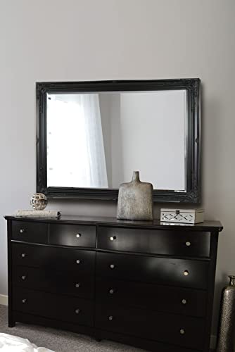 Large Classic Ornate Styled Mirror, Black, 140 x 109 cm