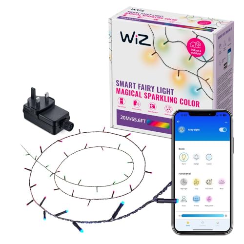 WiZ Fairy Lights, Connected RGB LED Smart Color-Changing Fairy Lights, Static and Dynamic Modes, Music Sync, App and Voice Controls, Works with Alexa, Google Assistant, Apple Home
