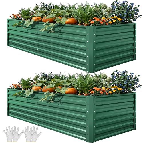 DWVO Raised Beds for Garden,870L Raised bed Metal,0.35mm Galvanised Steel galvanised planter with Safety Edging&4pcs Support Rod for Garden Vegetables Fruit(2X Green 180X90X54CM)