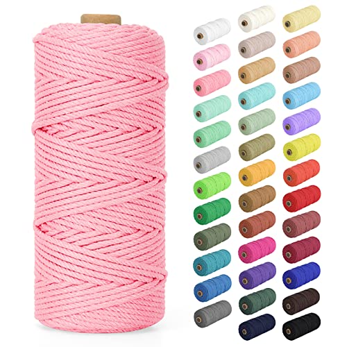 Macrame Cord 2mm x 220Yards (656Feet), Natural Cotton Macrame Rope - 2 Strands Twisted Macrame Cotton Cord for Wall Hanging, Plant Hangers, Crafts, Gift Wrapping and Wedding Decorations, Dark Pink