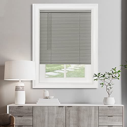 "Cordless Light Filtering Mini Blind - 32 Inch Width, 64 Inch Length, 1"" Slat Size - Grey - Cordless GII Morningstar Horizontal Windows Blinds for Interior by Achim Home Decor"