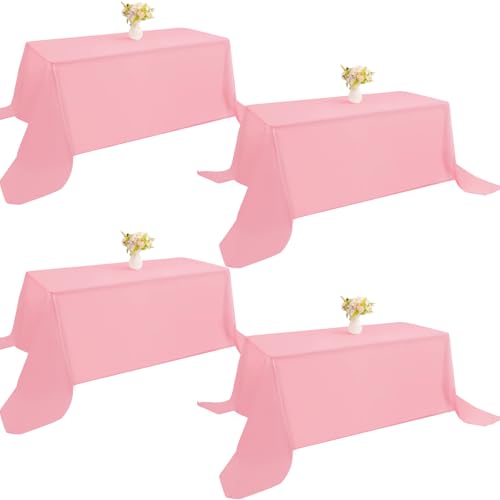 JALANCY 4 Pack Rectangle Tablecloth 90x132Inch Pink Table Cloth for Rectangle Tables Washable Polyester Table Cover for Wedding Dining Table Buffet Parties Banquet Decoration???Pink???