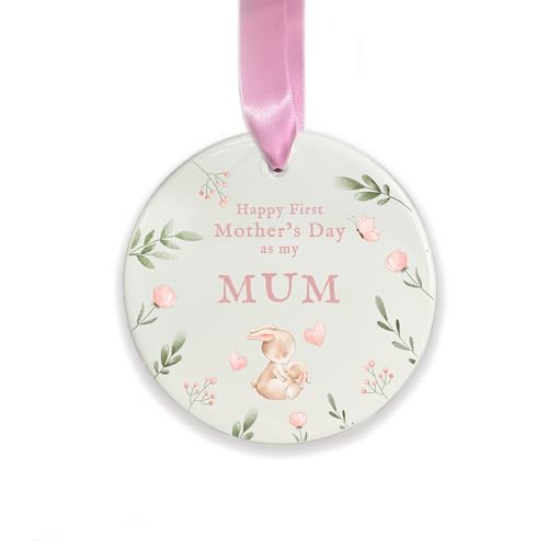 First Mother’s Day As My Mum Ornament, Ceramic Hanging Decoration, New Mummy Gift from Baby, 1st Mother’s Day Keepsake, Mum Ornament (Round)