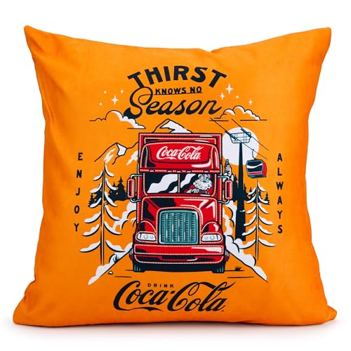 Coca-Cola Festive Cushion Cover – Dual-Sided 'Happy Holidays' & Iconic Truck Design – Officially Licensed, Velvet Feel, 40x40cm