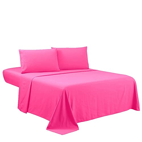 Sfoothome Queen Sheets Set - Hotel Luxury 4-Piece Bed Set, Extra Deep Pocket, 1800 Series Bedding Set, Wrinkle & Fade Resistant, Sheet & Pillow Case Set (Queen, Hot Pink)