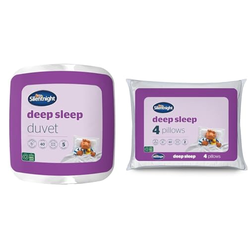Silentnight Deep Sleep King Duvet 10.5 Tog – All Year Round Soft and Comfortable Quilt Duvet & Deep Sleep Pillows 4 Pack - Medium Support Bed Pillows for Side, Front, Stomach and Back