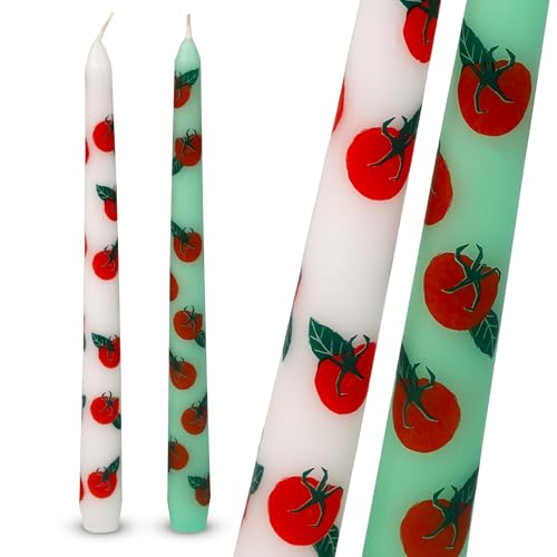 Talking Tables 2 x Tapered Tall Dinner Candles with Tomato Design Made of Wax, Stylish Table Decorations Table Centrepieces, Summer Decor. Eco Packaging, Unscented, Burn Time 5 Hours, 23cm