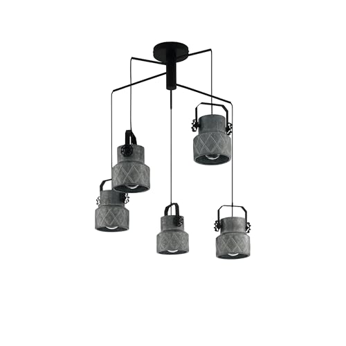 EGLO Hilcott Pendant Light, 5-Bulb Vintage Industrial Pendant Light Made of Steel in Black, Galvanised, Dining Table Lamp, Living Room Lamp Hanging with E27 Socket, Diameter 67.5 cm
