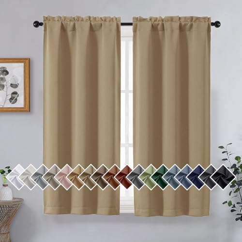 OVZME Taupe Short Blackout Curtains for Bedroom 45 Inches Long 2 Panels Set, Solid Thermal Insulated Blackout Curtains, Energy Saving Soft Fabric Window Drapes, Dual Rod Pocket, 2x40Wx45L Inches