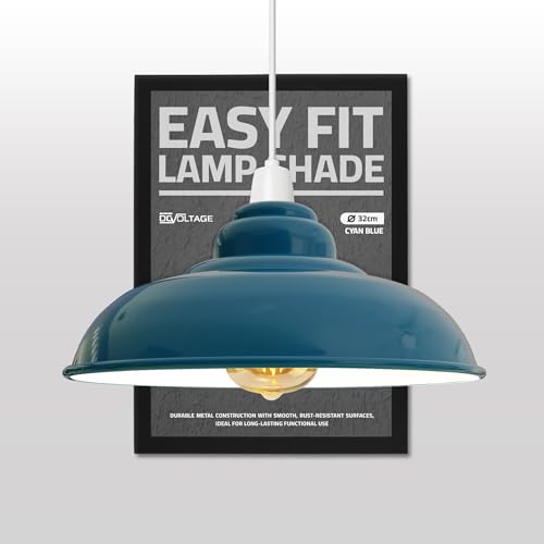 DC VOLTAGE Retro Ceiling Pendant Lamp Shade Cyan Blue Metal 32 cm Width 13.5 cm Height Curved Shape Ideal for Living Room Bed Room Kitchen Office Balcony Restaurant Bar