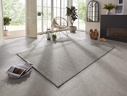 Caen Indoor and Outdoor Rug 80 x 150 cm - Handmade Look Modern Design Flat Weave - Weatherproof for Patio, Balcony, Living Room, Kitchen, Office and Bedroom in Grey