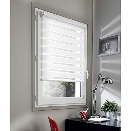 madecostore Double Roller Blind Day/Night White 45 x 190 cm Fixing with or Without Drilling - Matching Chain