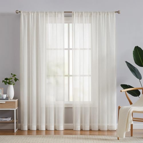 "Fmfunctex Linen Sheer Curtains 108inches Long for Living Room Flax Blend Retro Window Draperies for Bedroom Sheers Rod Pocket 52"" w x 2Panel Natural"