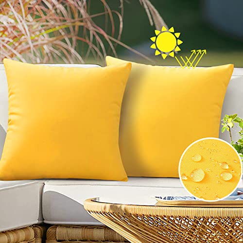 VAKADO Outdoor Waterproof Yellow Throw Pillow Covers 26x26 Set of 2 Decorative Patio Furniture Sunbrella Cushion Cases Outside Decor for Couch Garden Bench Porch