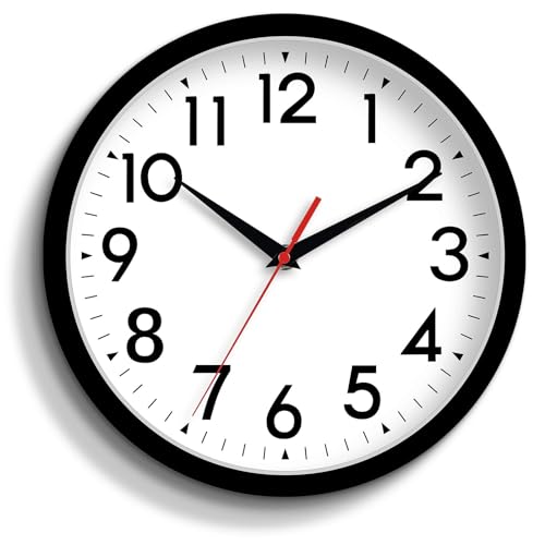 DAXSMY 12 Inch Wall Clock, Silent Non-Ticking Wall Clocks Battery Operated, Analog Clock Decorative for Office, Kitchen, Outdoor, Living Room, Classroom, Bedroom, Bathroom, School(Black)