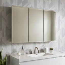 Croydex Westbourne Mirror Bathroom Cabinet - 3 Door Large Storage Unit with 2 Adjustable Shelves, Wide Angle Hinges and an Easy Hang 'N' Lock Installation, 76 x 91.5 x 13CM (White Steel)