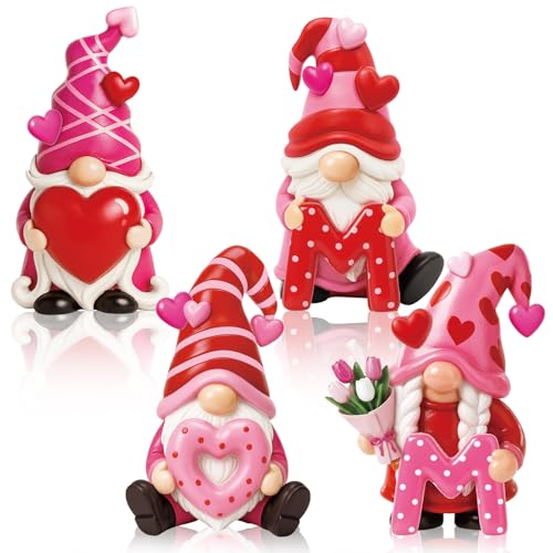 Simgoing 4 Pcs Mother's Day Gnomes Figurines Resin Gnomes Tabletop Decorations Gift for Mom Women Mini Holiday Statues Table Centerpieces for Mothers Day Home Decorations