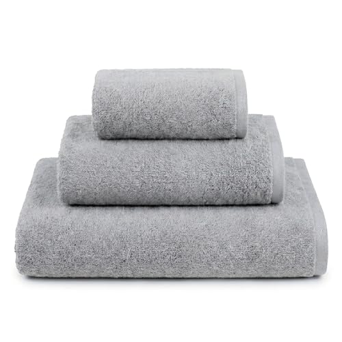 Ruggeri - Set of 3 Bath Towels in 100% Cotton Extra Soft and Absorbent - Bath Towel 70 x 140 cm + Face Towel 50 x 100 cm + Guest Towel 40 x 50 cm (Grey)