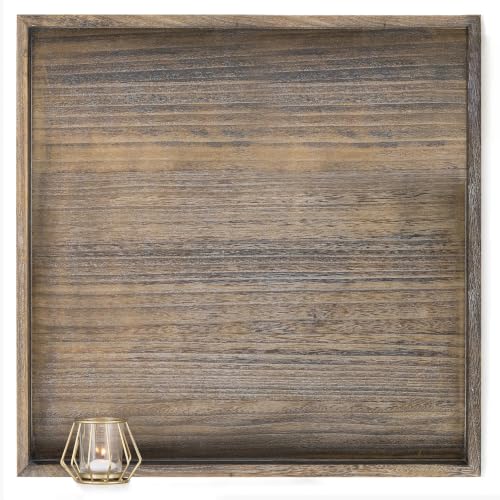 Hanobe Large Ottoman Serving Tray Wooden Decorative Trays 56cm - Rustic extra xxl wood platter for living room, square coffee table decor display 56cm, with handles distressed dark brown