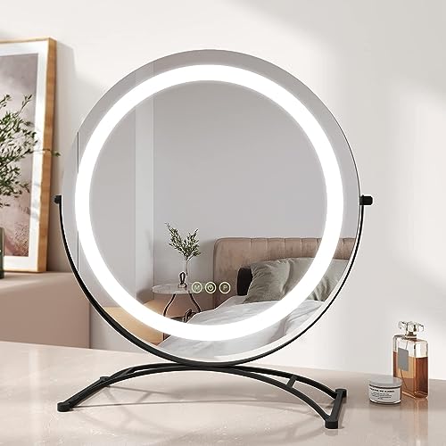 EMKE LED Hollywood Vanity Mirror, Round 360° Rotation Makeup Mirror Touch Screen Cosmetic Mirror with Dimmable, Adjustable Brightness and Memory Function, Illuminated Hollywood Mirror (Φ500mm, Black)