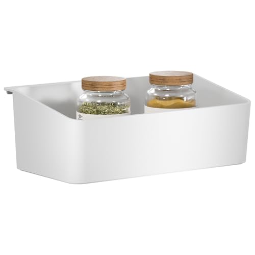 tesa Kitchen Accessory Organiser Box - Self-adhesive Box for Tidier Kitchens - Works as a Drill-free Kitchen Shelf for Storing Spices - Comes with Wall Mount Adapter - White