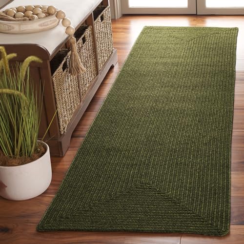 Safavieh Contemporary Rug Living Room, Dining Room, Bedroom - Machine Washable and Reversable - Braided Collection, Short Pile, in Green, 80 X 180 cm
