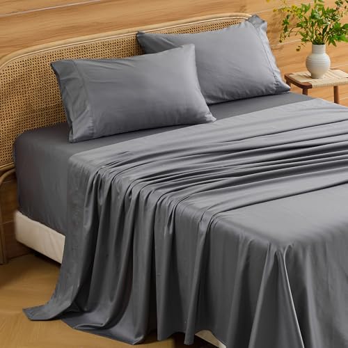 Bedlifes Deep Pocket Sheets 18-24 Inch, Queen Size Egyptian Cotton 1000 Thread Count, 4-Piece - Fits Extra Thick Mattresses, Cooling & Breathable (Light Gray)