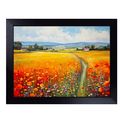 Lap Tray with Bean Bag Cushion, Poppy Field Colour Field - Handmade in the UK, Raised Wooden Edge, Padded Cushion, Heat-Resistant Wipe-Clean Surface, for Meals, Laptops and Crafts