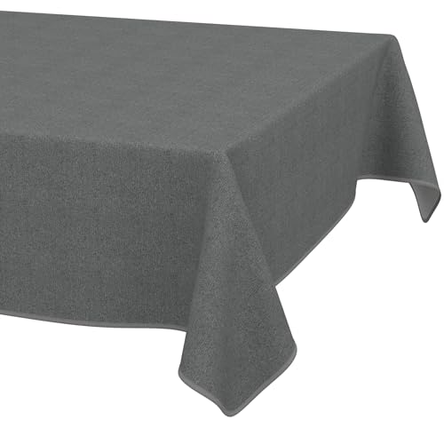 ANRO Washable Tablecloth Dark Grey Linen Look with Hem 180 x 140 cm - Edged with hem - weatherproof garden tablecloth - table linen made of coated fabric - washable at 30 ??C
