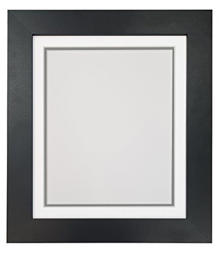 Metro Black Photo Picture Poster Frame with Double White on Dark Grey Mount 14 x 8 for Image Size 10 x 4 inch