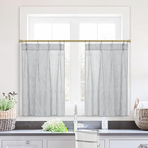 Dark Grey Short Linen Farmhouse Sheer Small Window Curtains for Front Door Glass Kitchen,24 x 24 Inch Length Long