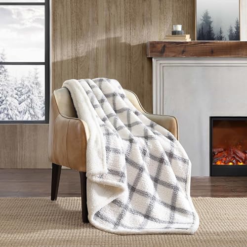 Eddie Bauer - Throw Blanket, Super Soft Reversible Ultra Soft Plush Sherpa Bedding, Ideal Christmas & White Elephant Gifts, Cozy Plaid Throw Blankets for Couch (Bunkhouse Plaid Grey, 50 x 60)