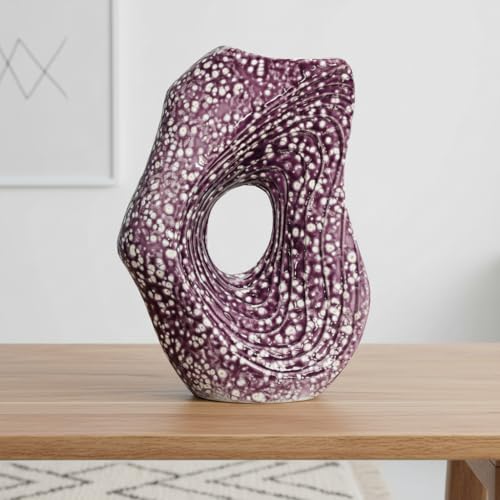 Sunddo Purple Ceramic Vase, 11 Inch - Donut Decorative Design, Modern Art Flower Vase, For Living Room, Entryway, Fireplace, Centerpiece Table & Console Decor