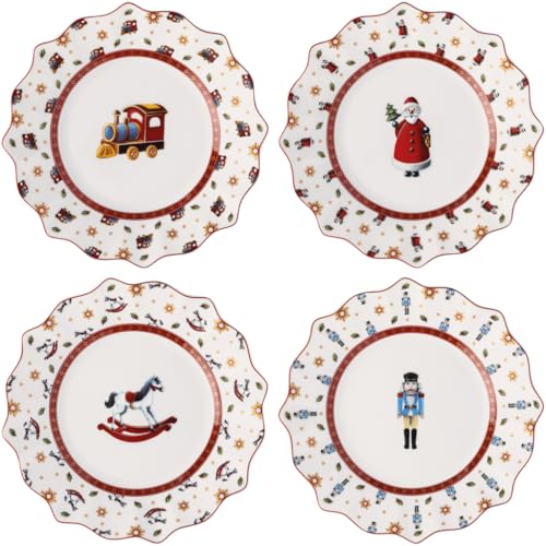 Villeroy & Boch - Toy's Delight Anniversary Plate Set 4 Pieces Multicoloured, Plate Set for 4 People, Christmas Pattern, Christmas Dishes, Anniversary Collection, Premium Porcelain