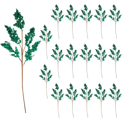 Christmas Tree Small Berry Picks, Glitter Stems, 50cm Dark Green, 18Pcs - Glitter Berry Clusters, Artificial Branches for Wreaths, Garlands, Vases, Table Centrepieces, Festive Floral Arrangements