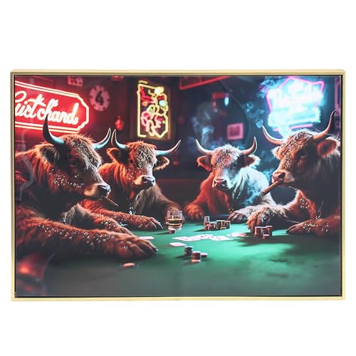 Lesser & Pavey Highland Cows Poker Wall Art for Living Room Decor & Bedroom Walls - Stylish Canvas Wall Art for Decorative Home Accessories - Lovely Birthday Gifts for Women & Men