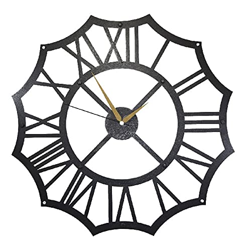 Homemania Roman Numerals Wall Clock, Metal, Black, 50 x 0.3 x 50 cm, 50 x 0.15 x 50
