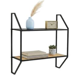 Premier Housewares 2 Tier Rattan and Metal Wall Shelf - Display Unit