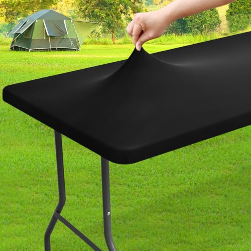 "homing 5 Foot Rectangle Spandex Tablecloths, Stretch Elastic Fitted Table Cover, Washable Fabric Patio Table Cloth for Picnic, Camping, Party (Black, 30"" x 60"")"