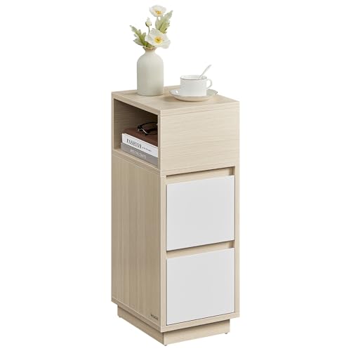 Vasagle Kailyn Collection - Bedside Table, Slim, Side Table 2 Drawers, Open Compartment Left or Right, Flexible Mountable, Bedroom Living Room, Natural Beige/Cloud White LET656N01